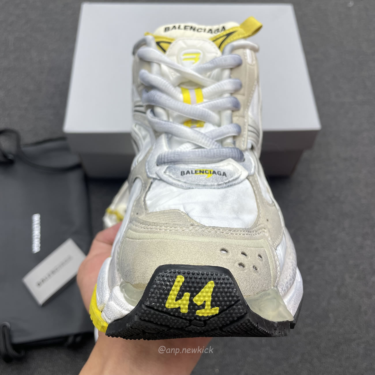 Balenciaga Runner Nylon Grey White Yellow Womens 772774 W3rny 9170 (10) - newkick.app